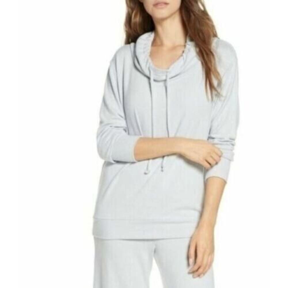 Nordstrom Drawstring Funnel Neck Modal Bl Pullover Sweatshirt Blue Pearl Small‎